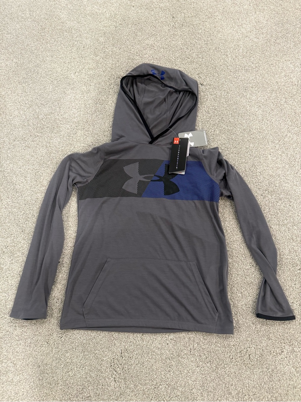 NWT Under Armour Youth Gray Hooded Crewneck Shirt size Large
